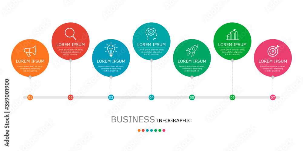 Business infographic Vector with 7 steps.Used for presentation ...