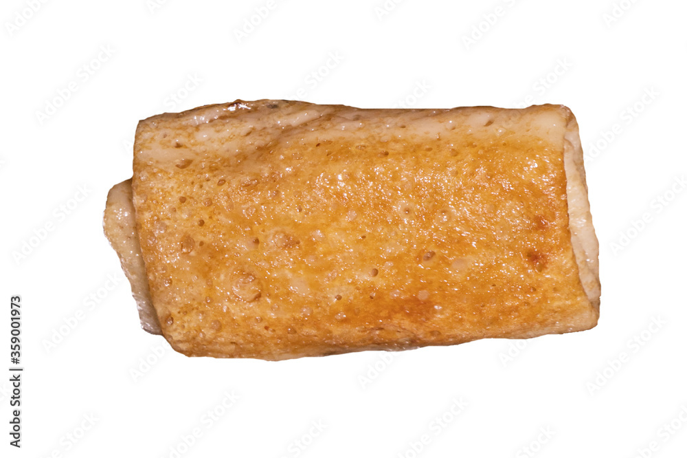 Stuffed fried pancakes, fried crepes with filling, isolated on white Stuffed fried pancakes, fried crepes with filling, isolated on white