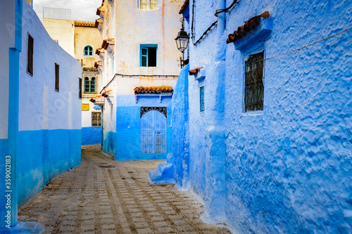 It's Blue wall of Chefchaouen, small town in northwest Morocco famous by its blue buildings © Anton Ivanov Photo