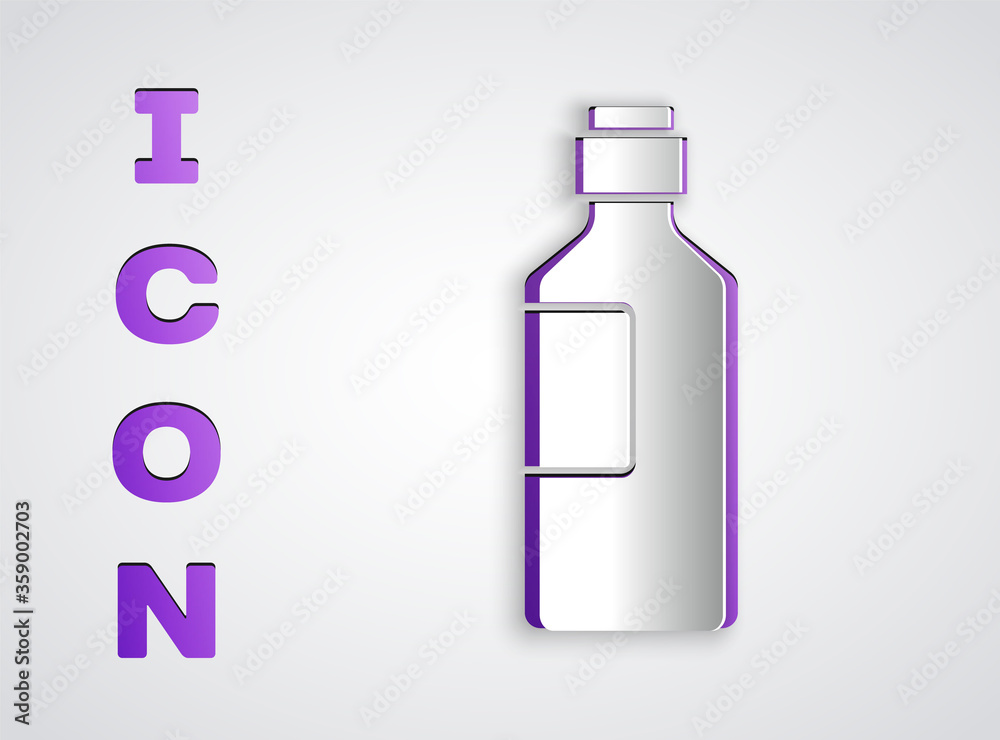 Paper cut Bottle of water icon isolated on grey background. Soda aqua drink sign. Paper art style. Vector Illustration. Paper cut Bottle of water icon isolated on grey background. Soda aqua drink sign. Paper art style. Vector Illustration.