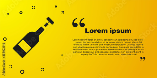 Black Opened bottle of wine icon isolated on yellow background. Vector Illustration.