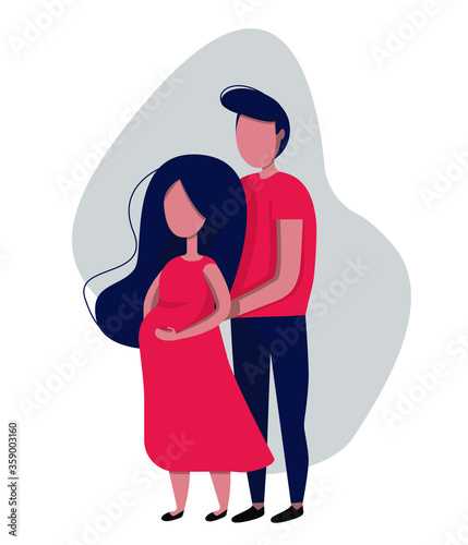 Pregnancy. A married couple expecting a child. Family idyll. The husband and wife. Vector illustration.