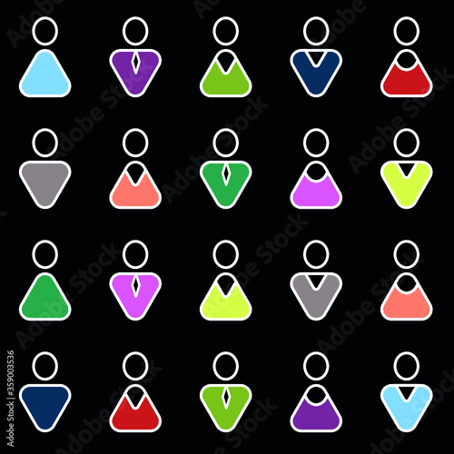 People icon set. Black skin on a dark background