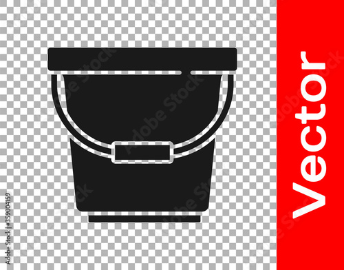 Black Bucket icon isolated on transparent background. Vector Illustration.