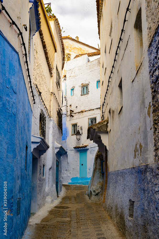 It's Blue painted walls of the houses in Chefchaouen, small town in northwest Morocco famous by its blue buildings It's Blue painted walls of the houses in Chefchaouen, small town in northwest Morocco famous by its blue buildings