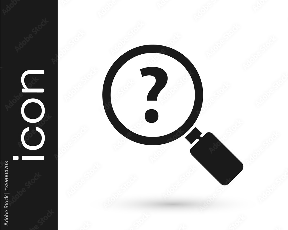 Grey Unknown search icon isolated on white background. Magnifying glass and question mark. Vector Illustration. Grey Unknown search icon isolated on white background. Magnifying glass and question mark. Vector Illustration.