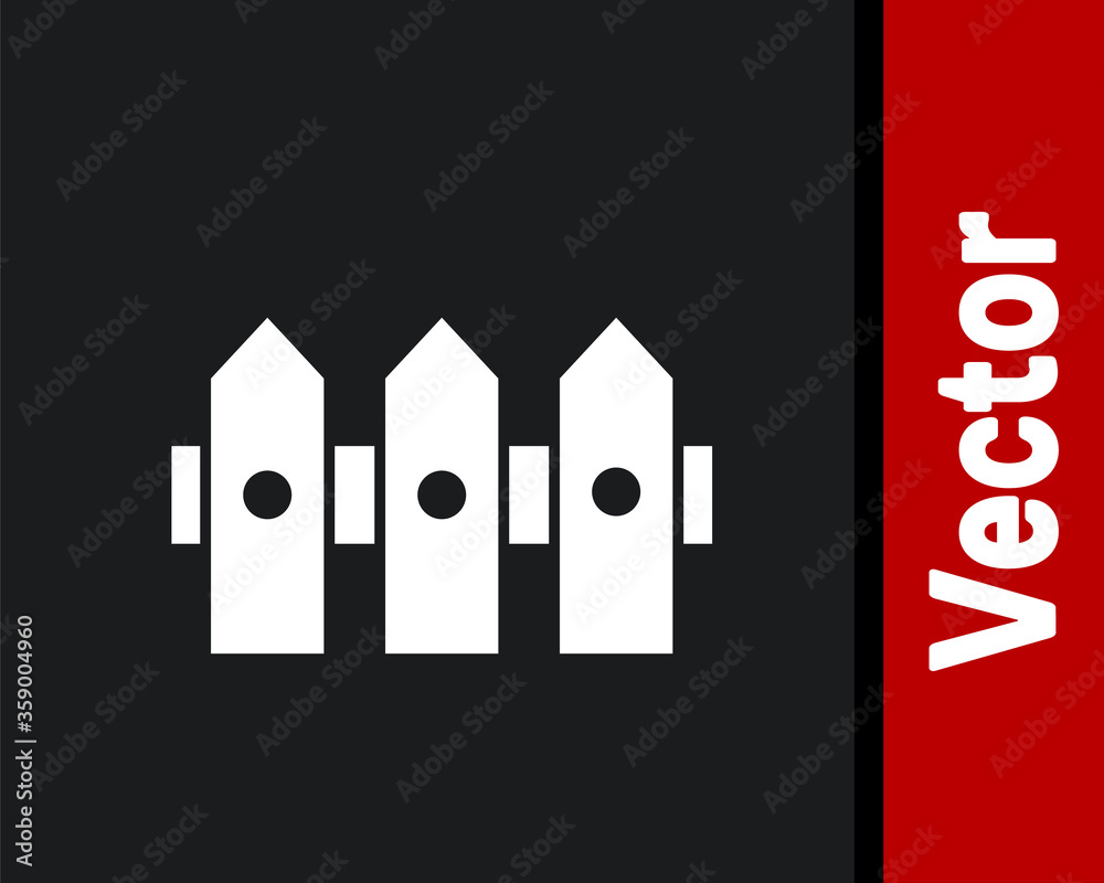 White Garden fence wooden icon isolated on black background. Vector Illustration. White Garden fence wooden icon isolated on black background. Vector Illustration.