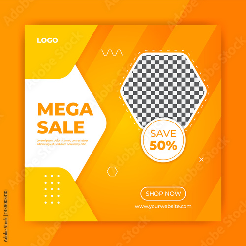 Abstract mega sale yellow social media marketing post design premium vector