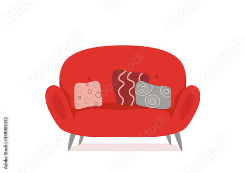 Sofa and couch red colorful cartoon illustration vector.