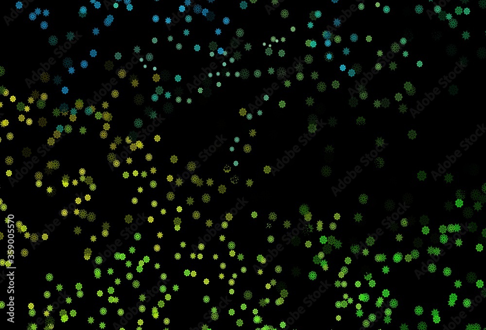 Dark Green, Yellow vector cover with beautiful snowflakes.