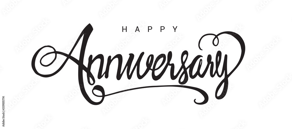 Happy Anniversary lettering text banner, black color. Vector ...