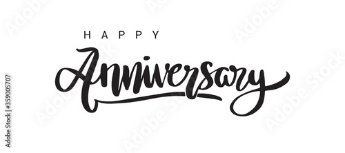 Happy Anniversary lettering text banner, black color. Vector illustration.