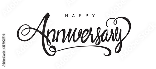 Happy Anniversary lettering text banner, black color. Vector illustration.