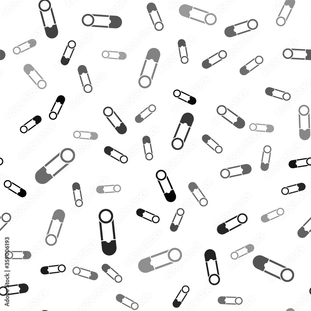 Black Classic closed steel safety pin icon isolated seamless pattern on white background. Vector Illustration. Black Classic closed steel safety pin icon isolated seamless pattern on white background. Vector Illustration.