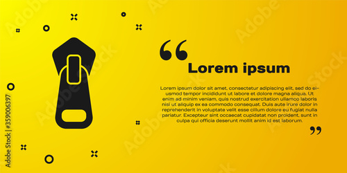 Black Zipper icon isolated on yellow background. Vector Illustration.
