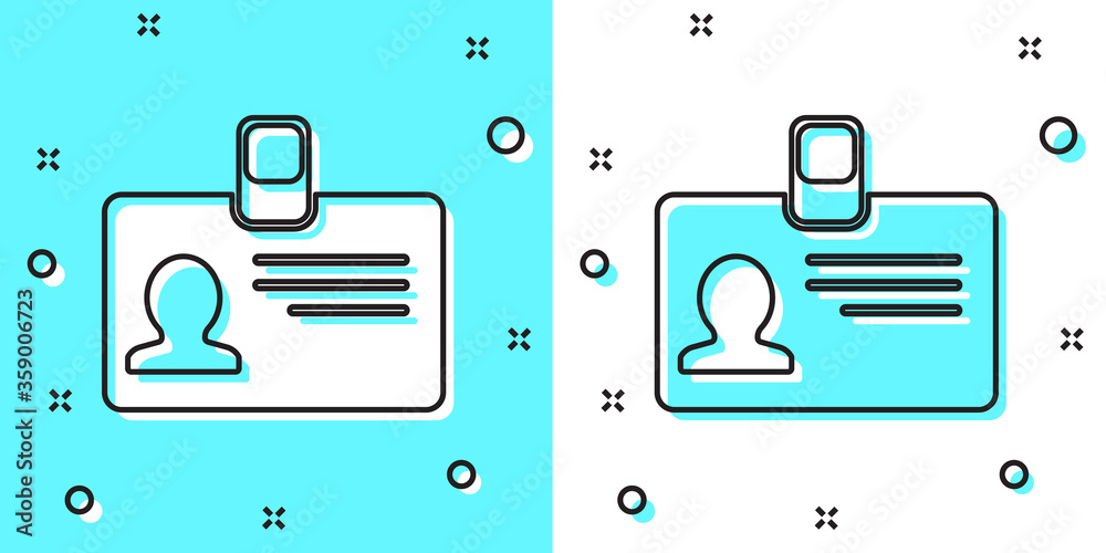 Black line Identification badge icon isolated on green and white background. It can be used for presentation, identity of the company, advertising. Random dynamic shapes. Vector Illustration.