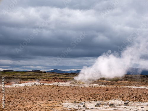 Hot springs Namafjall, Iceland. Geothermal area with fumaroles and mud pots