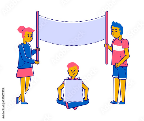 Protest people against discrimination All Lives Meter, set of cartoon characters isolated on white, vector illustration. Men and women activists protest with signboards, anti racism discrimination