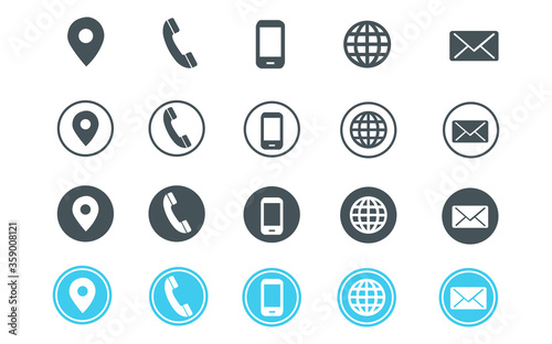 4 style contact information icons for business card and website