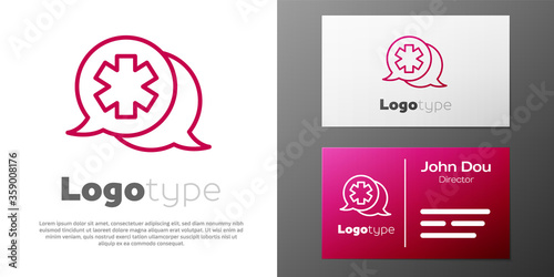 Logotype line Dialogue with the doctor icon isolated on white background. Doctor and patient dialog. Consulting about medical health services. Logo design template element. Vector Illustration.