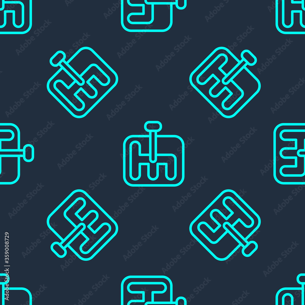 Green line Gear shifter icon isolated seamless pattern on blue background. Transmission icon. Vector Illustration. Green line Gear shifter icon isolated seamless pattern on blue background. Transmission icon. Vector Illustration.