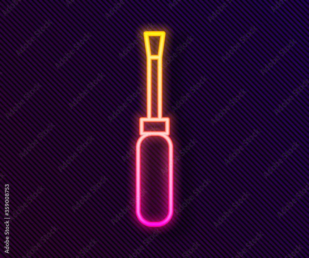 Glowing neon line Screwdriver icon isolated on black background. Service tool symbol. Vector Illustration. Glowing neon line Screwdriver icon isolated on black background. Service tool symbol. Vector Illustration.