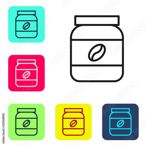 Black line Coffee jar bottle icon isolated on white background. Set icons in color square buttons. Vector Illustration.