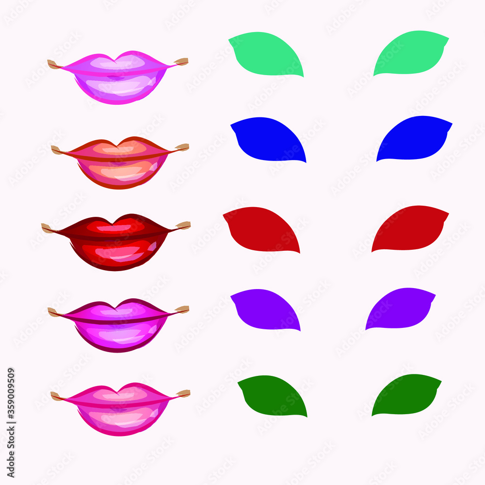 set of women's eyes mouth with a different makeup .Female lips collection Woman face parts, eye, lips . vector female elements set of women's eyes mouth with a different makeup .Female lips collection Woman face parts, eye, lips . vector female elements