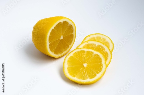 Sliced lemon, lemon slices, lemon close up background.