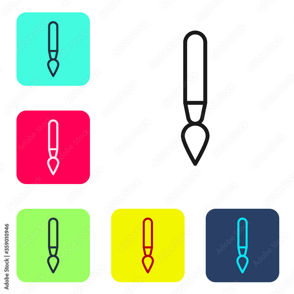 Black line Paint brush icon isolated on white background. Set icons in color square buttons. Vector Illustration.