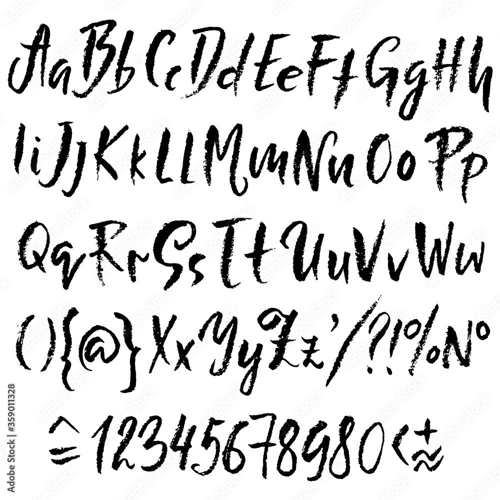 Hand drawn font made by dry brush strokes. Grunge style alphabet. Handwritten font. Vector illustration. Hand drawn font made by dry brush strokes. Grunge style alphabet. Handwritten font. Vector illustration.