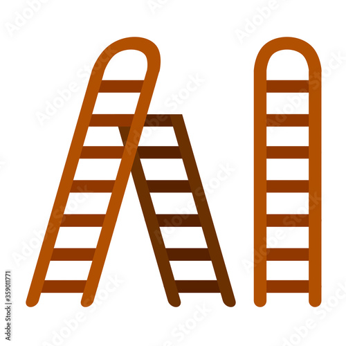 Stairs. Set of wooden ladder. Simple stairway for climbing up. Rural tool with steps. Flat illustration isolated on white background