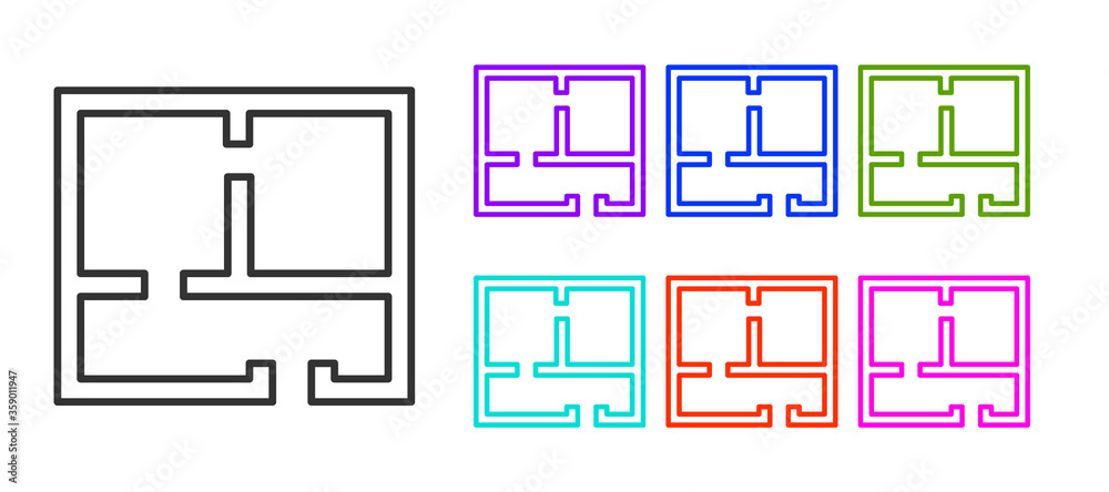 Black line House plan icon isolated on white background. Set icons colorful. Vector Illustration. Black line House plan icon isolated on white background. Set icons colorful. Vector Illustration.