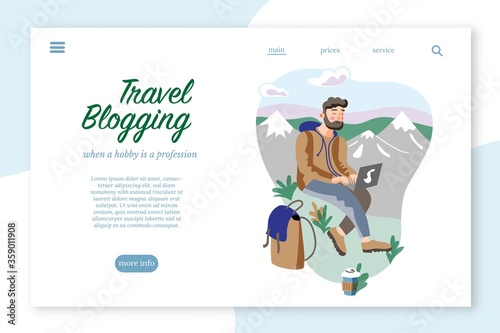 Travel mountain hiking blogging vector webpage