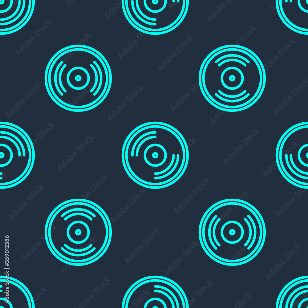 Green line Vinyl disk icon isolated seamless pattern on blue background. Vector Illustration. Green line Vinyl disk icon isolated seamless pattern on blue background. Vector Illustration.