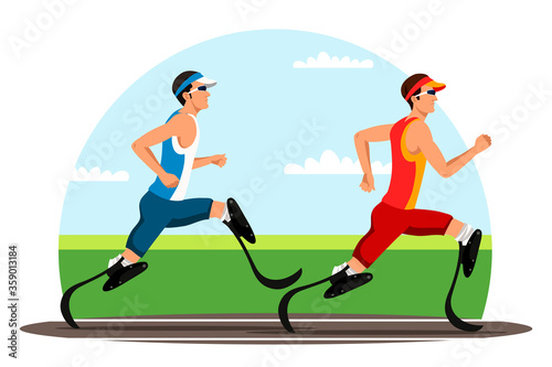 Athletes with prosthetic legs run marathon, Paralympics game