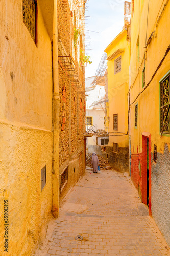 Fototapeta Naklejka Na Ścianę i Meble -  It's Steet of Moulay Idriss, the holy town in Morocco, named after Moulay Idriss I arrived in 789 bringing the religion of Islam