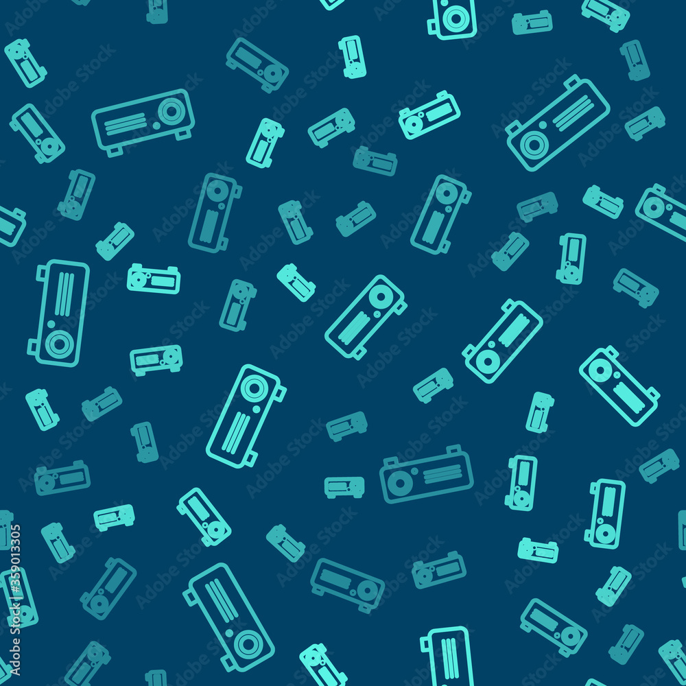 Green line Presentation, movie, film, media projector icon isolated seamless pattern on blue background. Vector Illustration. Green line Presentation, movie, film, media projector icon isolated seamless pattern on blue background. Vector Illustration.