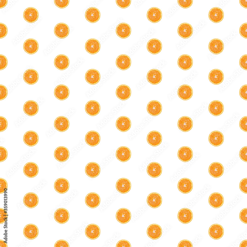 Seamless infinity pattern of isolated slices of orange. Wallpaper for background, design and packaging. Seamless infinity pattern of isolated slices of orange. Wallpaper for background, design and packaging.