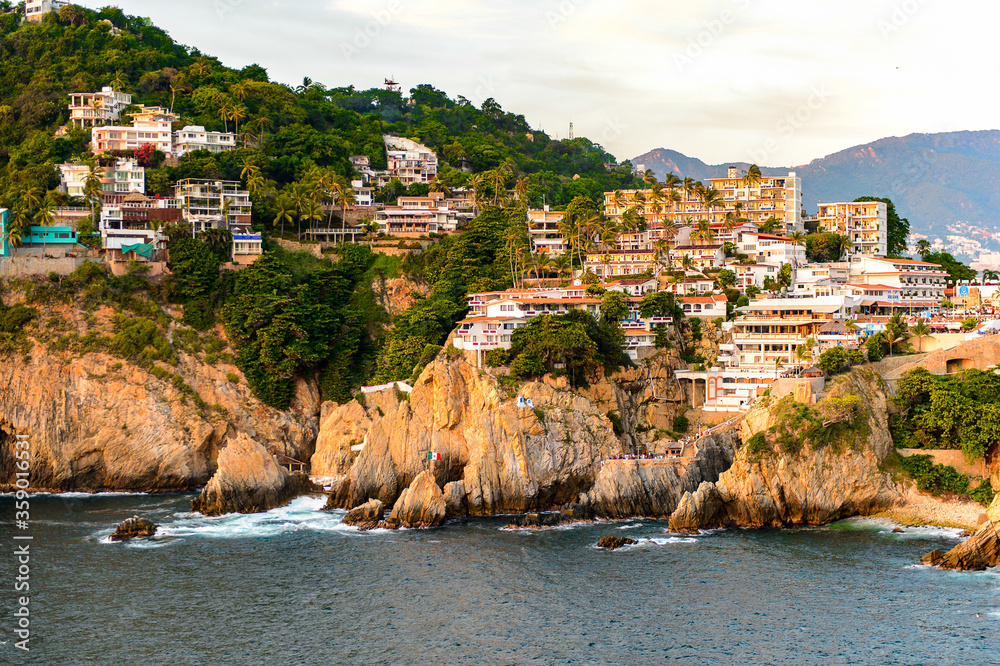 The rock La Quebrada, one of the most famous tourist attractions in Acapulco, Mexico.