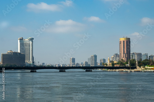 the river Nile in Egypt against the background of the city of Cairo