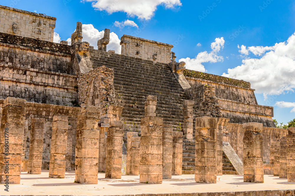 Temple of the warriors, Chichen Itza, Tinum Municipality, Yucatan State. It was a large pre-Columbian city built by the Maya people of the Terminal Classic period. UNESCO World Heritage