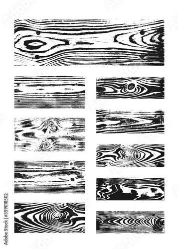 Wood texture white black set. Wooden planks pattern overlay texture. Grunge sketch effect. Crack motif for design wall, floor, rustic, old rough. Stylish retro abstract background. Vector illustration