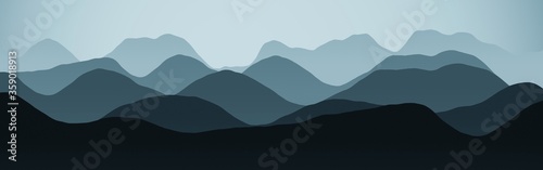 nice flat of mountains in the fog digital art texture illustration