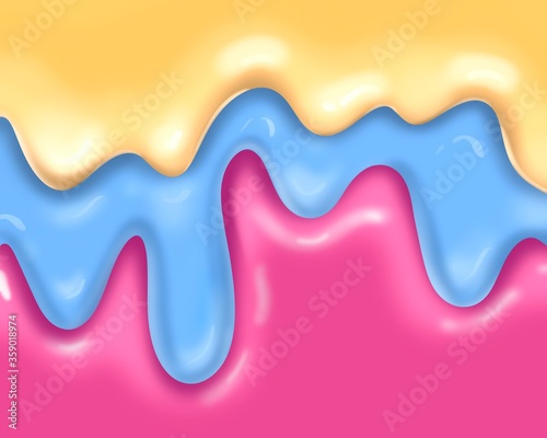 Glossy multi-colored cream flows and shines. 3d illustration of cream for advertising ice cream and confectionery. Background for cover