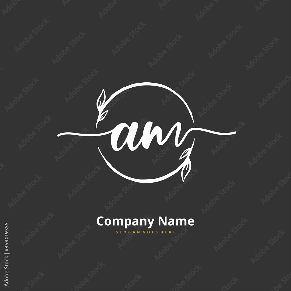 Fototapeta premium A M AM Initial handwriting and signature logo design with circle. Beautyful design handwritten logo for fashion, team, wedding, luxury logo.