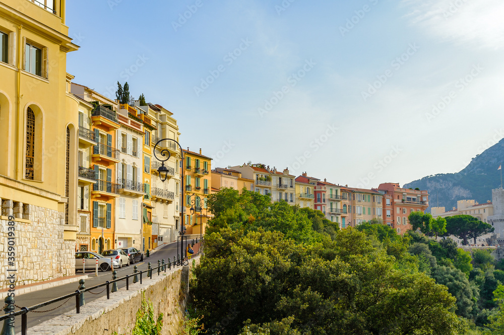 It's Beautiful architecture of Monaco near the Prince's Palace of Monaco. Principality of Monaco is the second smallest and the most densely populated country in the world