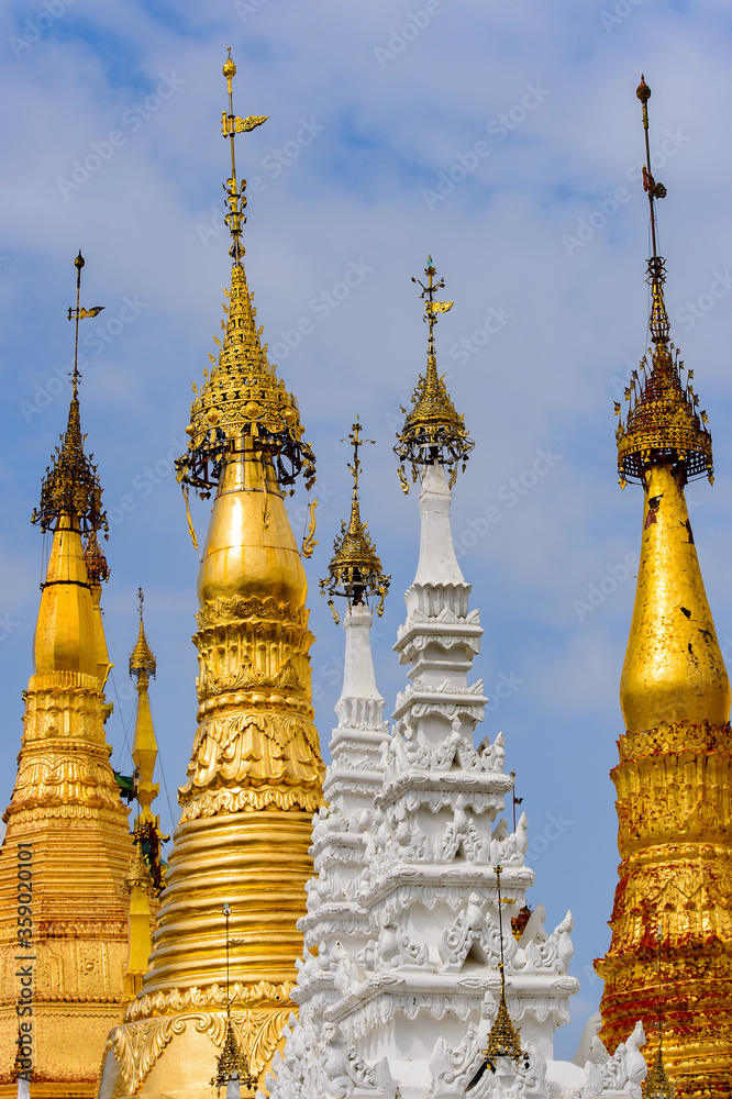 It's Surroundings of the Shwedagon Pagoda, a gilded stupa on the Singuttara Hill, Kandawgyi Lake, Yangon, Myanmar