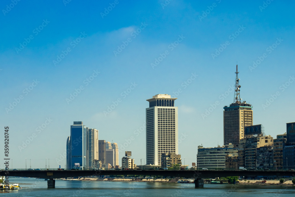 the river Nile in Egypt against the background of the city of Cairo