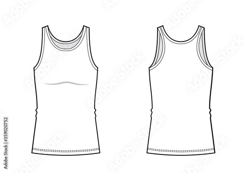 Men underwear. White tank top in front and back views. Blank templates of t-shirt.